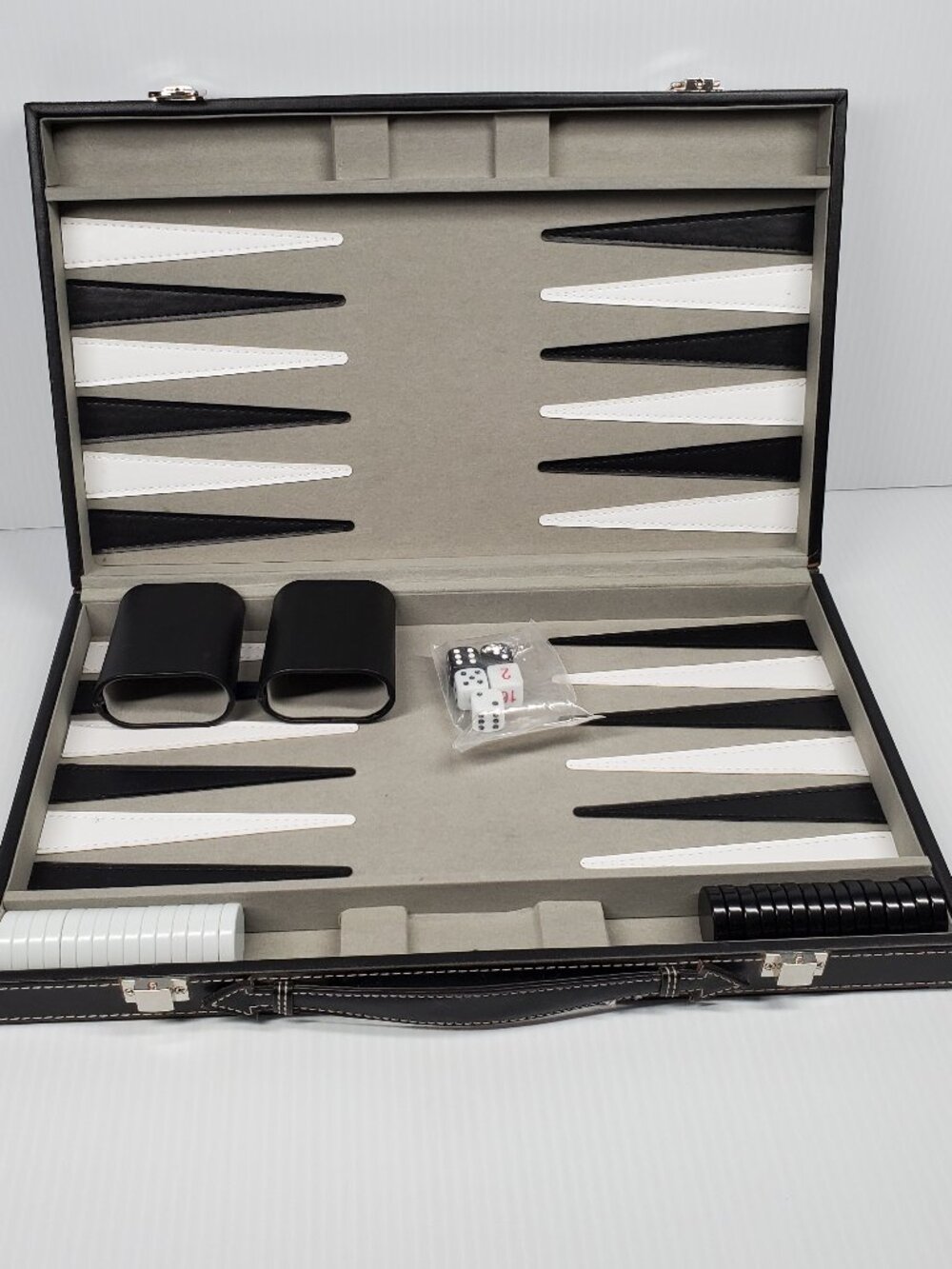Backgammon Set 15-inch Black & White Medium Classic Board Game for Adults/Kids